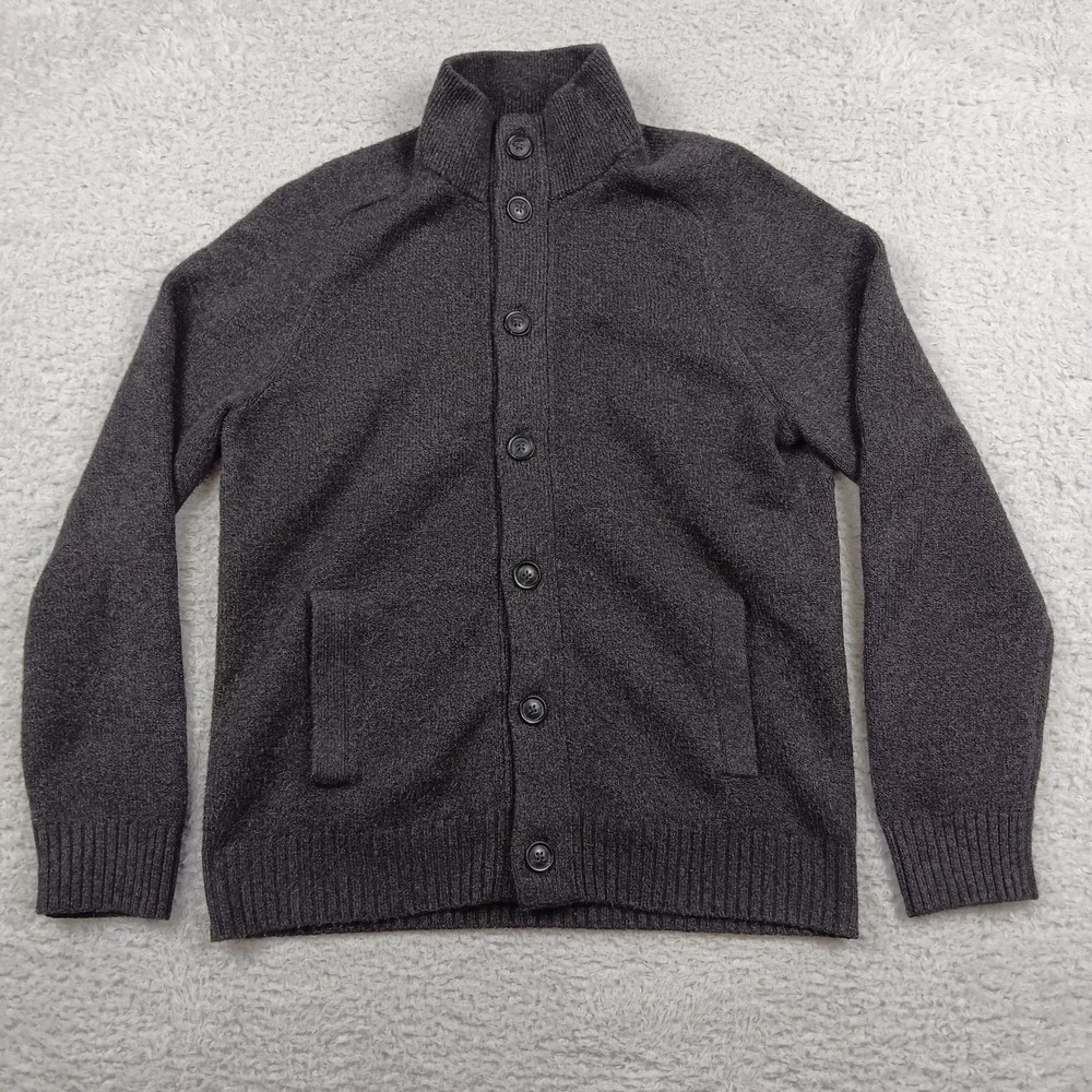 Banana Republic Cardigan Sweater Mens M Charcoal Gray Button Mock Neck 767990-00